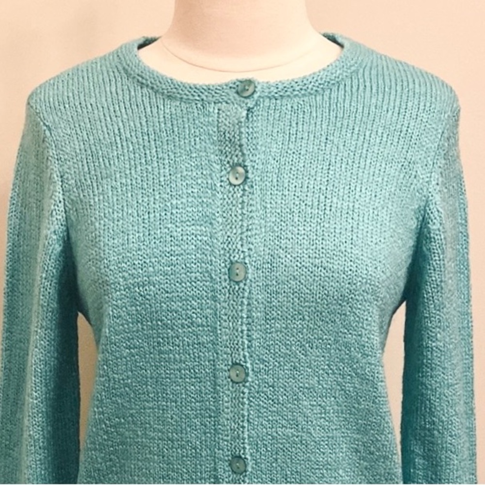 Haymaker Vintage Caribbean Blue Button Down Long Sleeve Knit Cardigan Sweater M - Picture 2 of 9